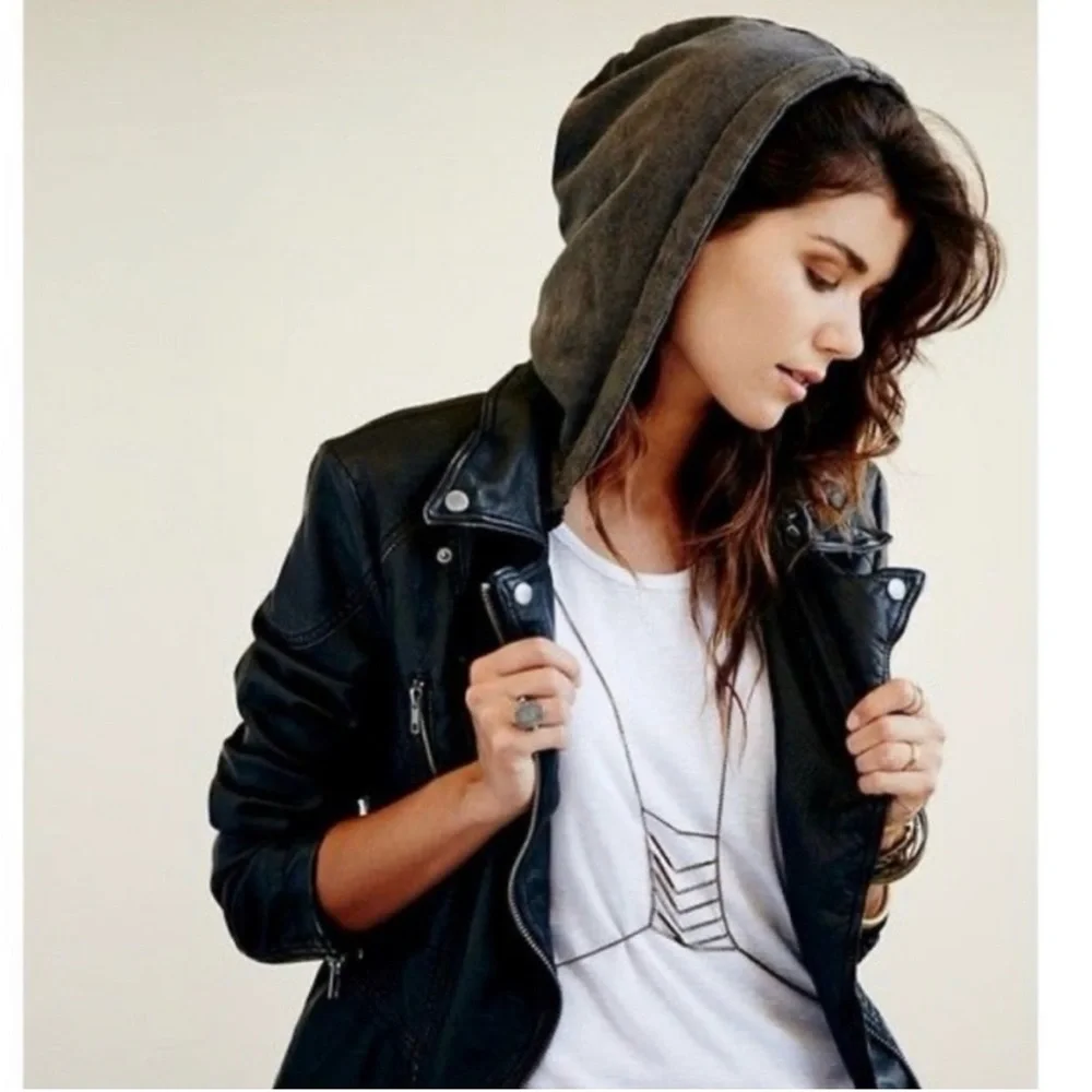 Free people vegan leather jacket with hoodie - Picture 2 of 9